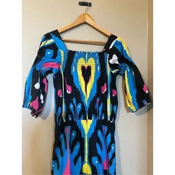 Sheridan French Women’s Size Medium Isabel Maxi Dress Black Blue Heart Ikat NWOT - Picture 6 of 14